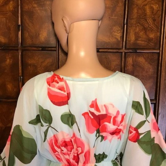 NWOT Chiffon Aqua Floral Tassel Tie Front Kimono Duster - Picture 9 of 12